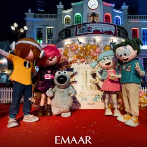 Kids Posing With Characthers at Kidzania Dubai
